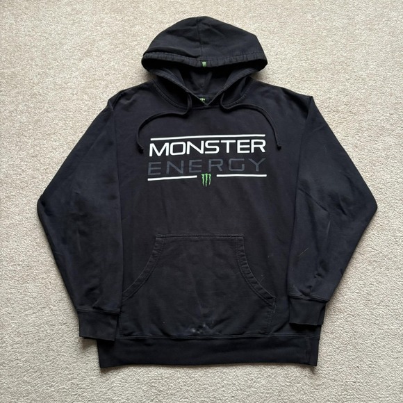 Monster Energy Hoodie Sweatshirt Mens Large Black Pullover Graphic Logo Y2K - Picture 1 of 14